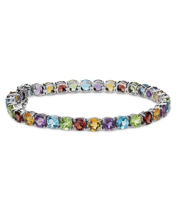 14K White Gold Plated Gemstone CZ Round-Cut Tennis Bracelet - Multi Gem - CT183OHNAE7