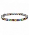 14K White Gold Plated Gemstone CZ Round-Cut Tennis Bracelet - Multi Gem - CT183OHNAE7