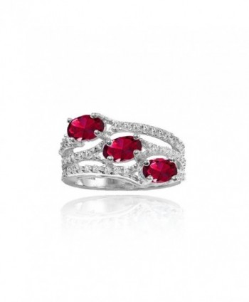 Sterling Silver Created Ruby and White Topaz Oval Three Stone Ring - C2184WARKN2