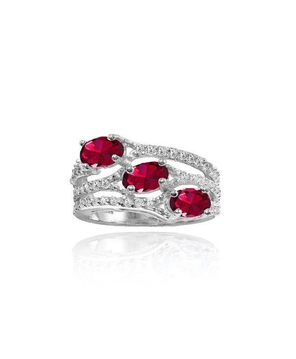 Sterling Silver Created Ruby and White Topaz Oval Three Stone Ring - C2184WARKN2