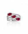 Sterling Silver Created Ruby and White Topaz Oval Three Stone Ring - C2184WARKN2