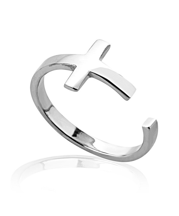 925 Sterling Silver Modern Sideways Simple Lines Christian Cross Unisex Wrap Around Band Ring - CT11LSIDIC7