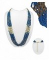 Teal Blue and Gold Beaded Necklace 40" Extra Long (168) - CZ184U2NNK5