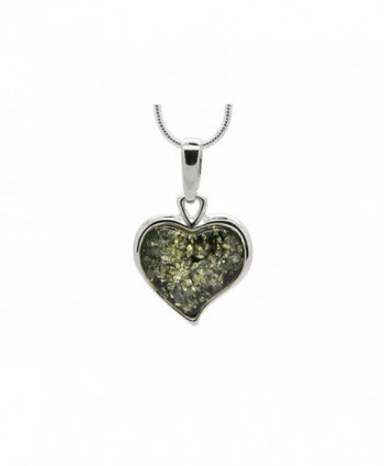 925 Sterling Silver Heart Pendant Necklace with Genuine Natural Baltic Amber. Chain included - Green - C817YT29E3Q