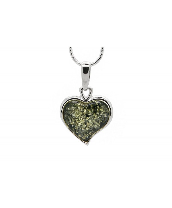 925 Sterling Silver Heart Pendant Necklace with Genuine Natural Baltic Amber. Chain included - Green - C817YT29E3Q