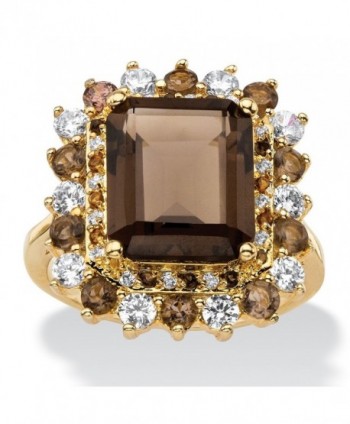 Emerald-Cut Genuine Smoky Topaz and CZ Accent 14k Gold-Plated Halo Cocktail Ring - CL12O6RIF21