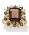 Emerald-Cut Genuine Smoky Topaz and CZ Accent 14k Gold-Plated Halo Cocktail Ring - CL12O6RIF21