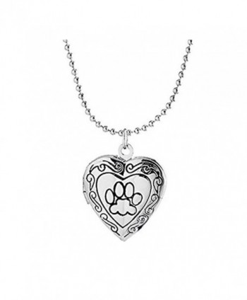 IDB Silver Tone Rememberance Animal Dog Paw Print Photo Frame Heart Locket Necklace - CW12O0ISS3Z