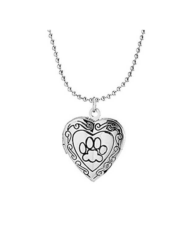 IDB Silver Tone Rememberance Animal Dog Paw Print Photo Frame Heart Locket Necklace - CW12O0ISS3Z