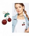 Fashion Sexy Red Cherry Gold Tone Brooches With Green Crystal For Lady and Girls Jewelry Accessories - C8188OARS5D