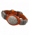 Jenia Flower Genuine Leather Cuff Wrap Bangle Bracelets Adjustable Men's Women's Jewelry - Orange - CL12I2X0N0Z