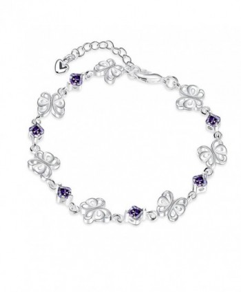 BUYBUYMALL Fashion Beautiful Silver Hollow Butterfly Amethyst Bracelet for Women - C212EACRY3F