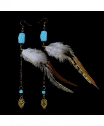 Womens Vintage Feather Earrings Turquoise