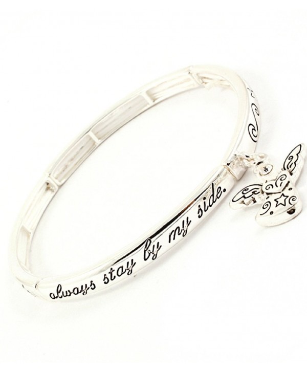 Accessory Accomplice Silvertone Guardian Angel Charm Engraved Stretch Bangle Bracelet - CW11DCMIYRL