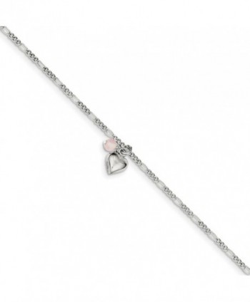 Top 10 Jewelry Gift Sterling Silver Cherry Quartz & Dangling Hearts on Figaro Link Anklet - C911OP37EQ3