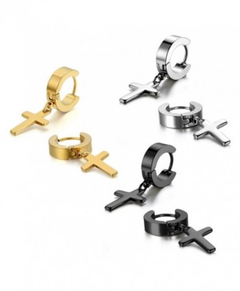 Cupimatch 3-6 Pairs Stainless Steel Cross Dangle Huggie Hinged Hoop Earrings for Men Women - CE12L7LKOKN