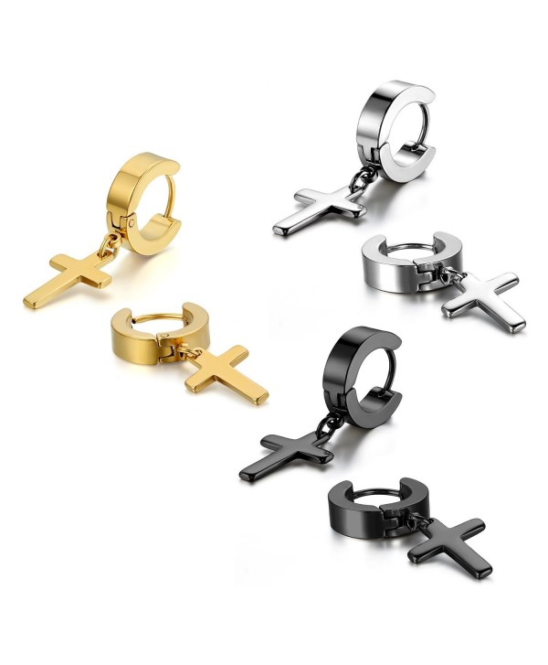 Cupimatch 3-6 Pairs Stainless Steel Cross Dangle Huggie Hinged Hoop Earrings for Men Women - CE12L7LKOKN