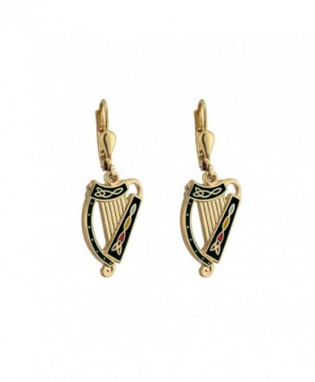 Irish Harp Earrings Gold Plated & Black Made in Ireland - C3118NB0OZL