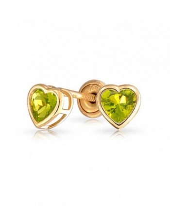 Bling Jewelry Simulated Peridot August Birthstone CZ Heart Baby Safety Stud earrings 14k Gold 4mm - CQ11ESOCIND