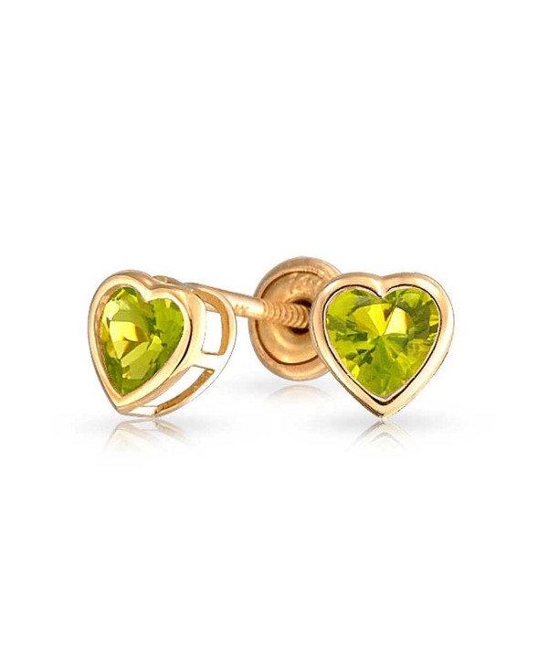 Bling Jewelry Simulated Peridot August Birthstone CZ Heart Baby Safety Stud earrings 14k Gold 4mm - CQ11ESOCIND