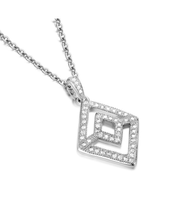 GTN2250 S925 Silver CZ Stones Rhombus Shaped Pendant & 18'' Chain Rhodium Plated - C3126UOVFR3