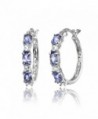 Sterling Silver 5x3mm Oval Gemstone & Princess-cut White Topaz Filigree Hoop Earrings - Tanzanite & White Topaz - C3186E7IOTX