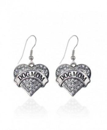 Dog Mom Pave Heart Earrings French Hook Clear Crystal Rhinestones - CA1240JXTVZ