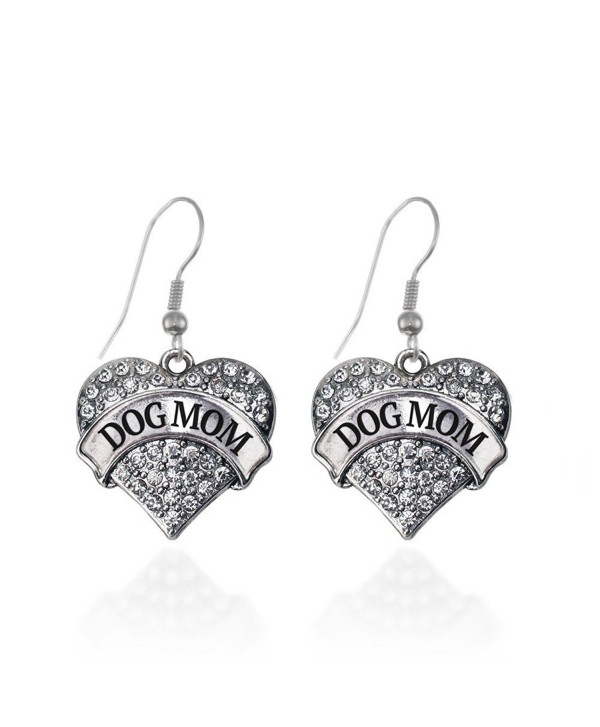 Dog Mom Pave Heart Earrings French Hook Clear Crystal Rhinestones - CA1240JXTVZ