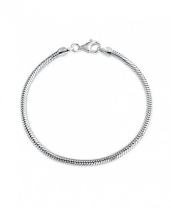 Bling Jewelry Sterling Silver Snake Chain Bracelet 3mm for European Charms Bead - C711F1NVCPF