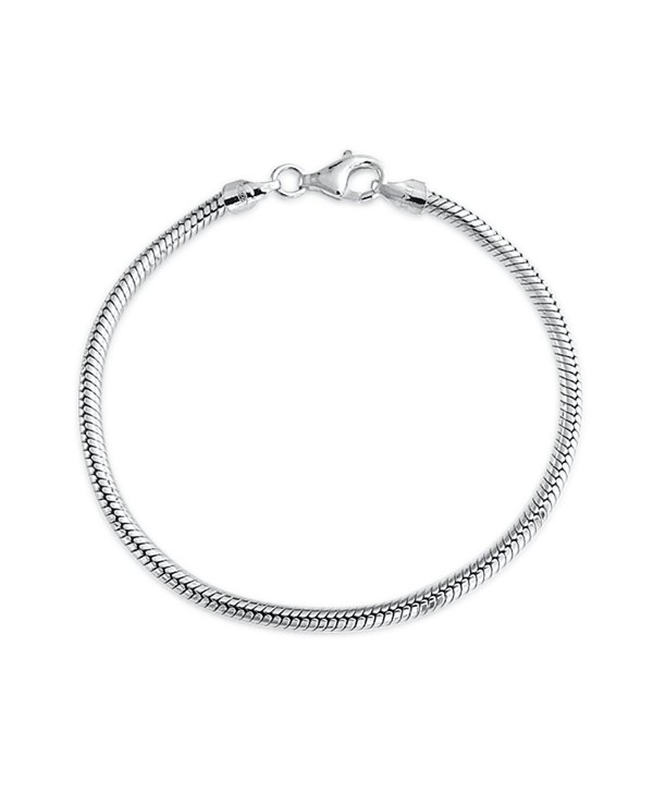 Bling Jewelry Sterling Silver Snake Chain Bracelet 3mm for European Charms Bead - C711F1NVCPF