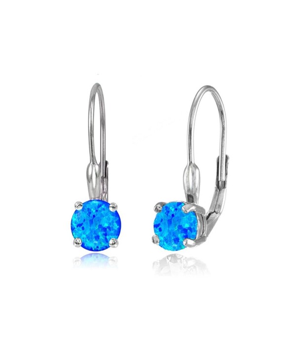 Sterling Silver Created Opal 6mm Round Leverback Earrings - Created Blue Opal - CK12EL2HTVH