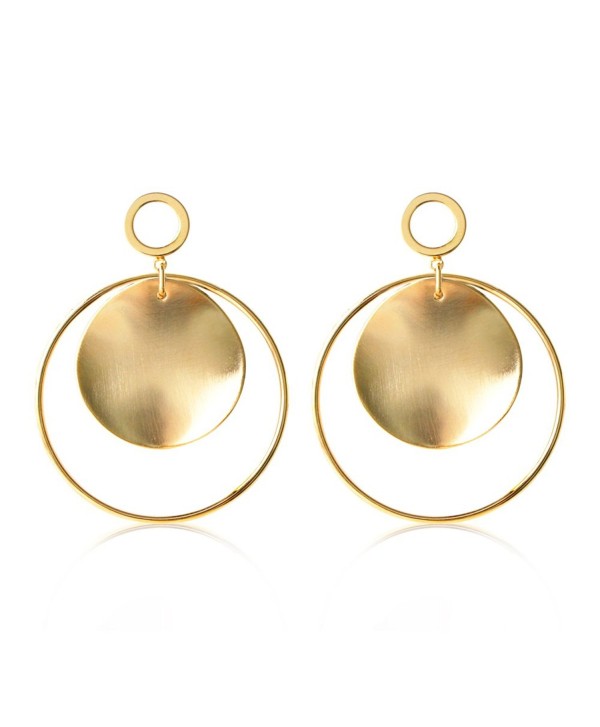 Gold Silver Hoop Earrings with Disc Stainless Steel Statement Dangle Earrings for Women Girls - Gold - C3183AO7EOM