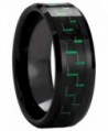 Black Plated Tungsten Carbide Black Green Carbon Fiber Inlay Men's Ring Wedding Band - CJ12GVT1ISD