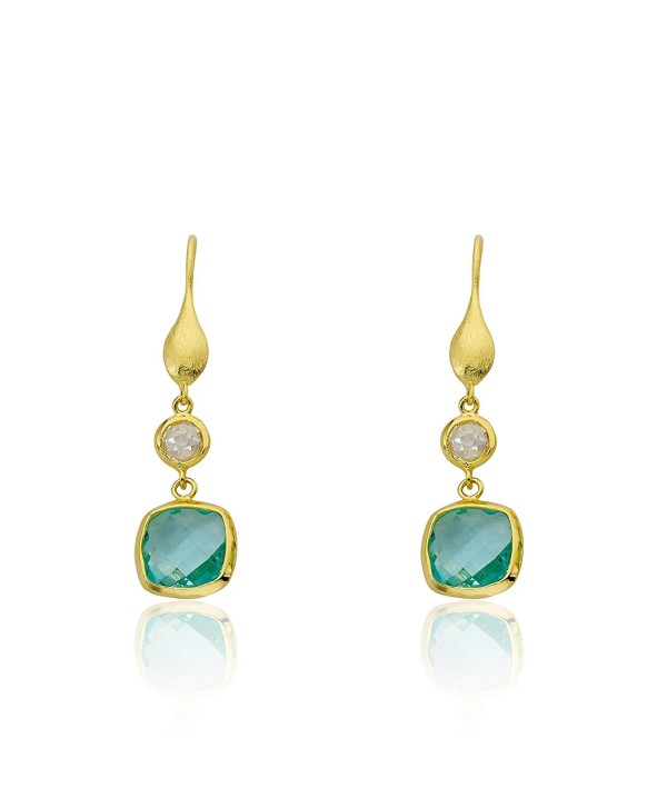 Riccova Arctic Mist Brushed 14k Gold-Plated Fishhook & Faceted Aqua Square Dangle Earring - Aqua - CC12O173BTA