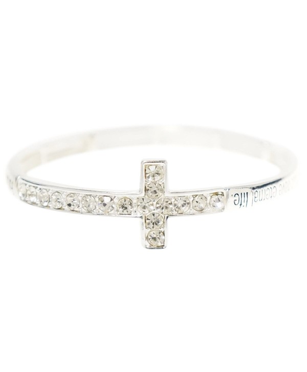 Christian Bracelet - Silver Tone Bible Scripture Sideways Cross Stretch Bracelet - Kiki's John 3:16 - CZ11TPZ3ML7