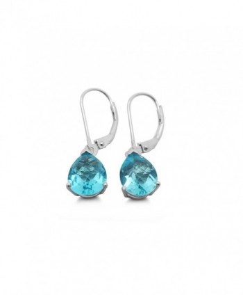 Helenite Pear Leverback Earrings - 2.4 CT Total Gaia Stone - 925 Sterling Silver Post - Blue - C91874U3WX2