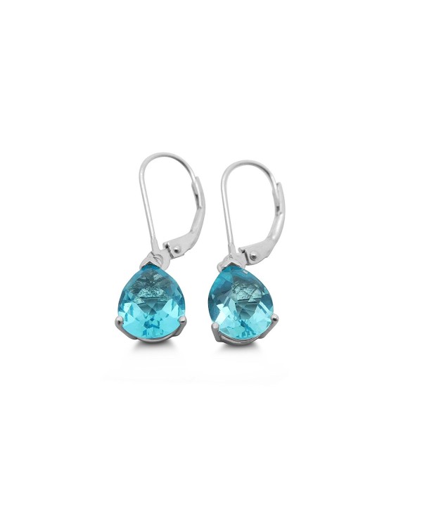 Helenite Pear Leverback Earrings - 2.4 CT Total Gaia Stone - 925 Sterling Silver Post - Blue - C91874U3WX2