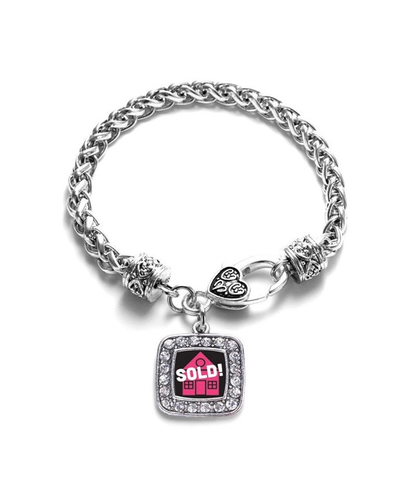 Real Estate Realtor House Selling Charm Classic Silver Plated Square Crystal Bracelet - CB11LIB3RBV