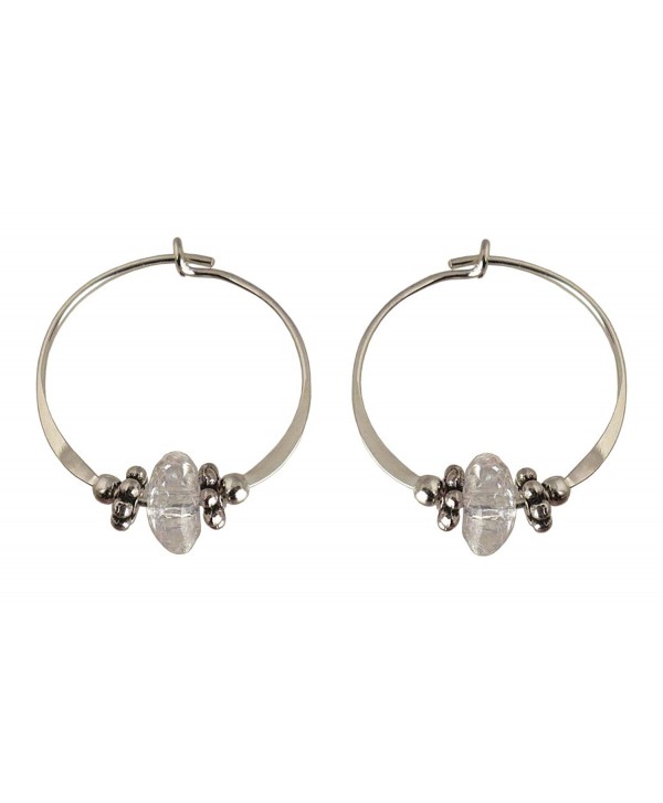 Bali Sky Small Sterling Silver Sparkling Clear Bead Hoop Earrings SHS013 - C211LPUMJZF