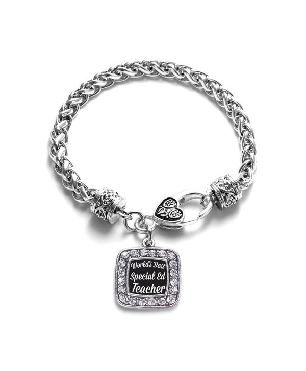 World's Best Special Ed Teacher Classic Silver Plated Square Crystal Charm Bracelet - CP11U7O3ERR