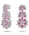 Caperci Sterling Silver Cubic Zirconia and Created Gemstone Earrings with 3 Dangle Flowers - Pink - CC12B1CFQTH