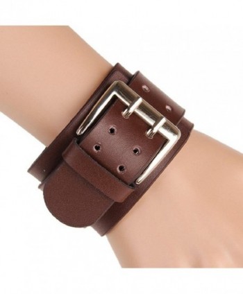 SusenstoneRetro Wide Leather Bracelets Double Buckle Bracelet - CN124PQN2O7