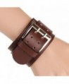 SusenstoneRetro Wide Leather Bracelets Double Buckle Bracelet - CN124PQN2O7