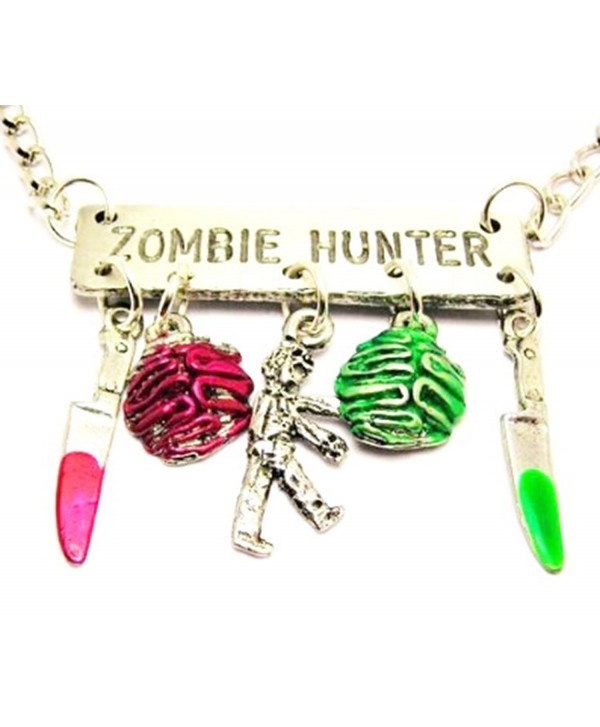 ChubbyChicoCharms Zombie Hunter With Zombies- Knives And Brains Platform Statement 18" Necklace - C411BM5G7KL