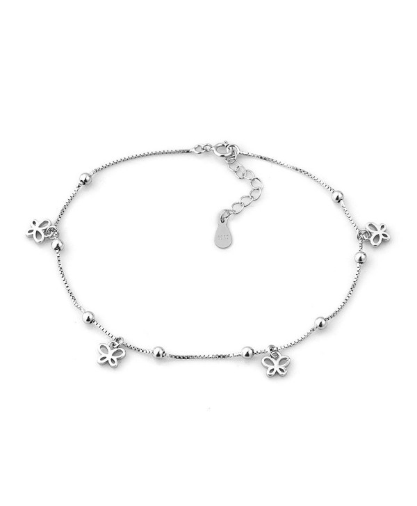 LovelyCharms 925 Sterling Silver Open Butterflies Chain Anklet Ankle Bracelets - C512IJ65U3F