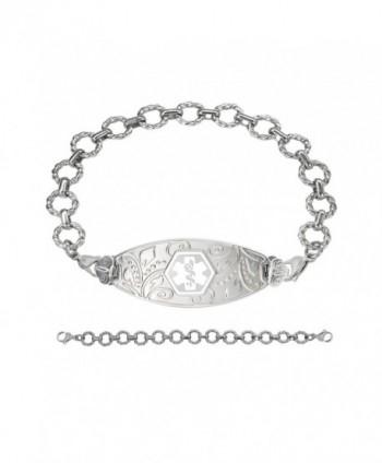 Divoti Custom Engraved Lovely Filigree Medical Alert Bracelet -Fancy Link Chian-White - CG189Y590DK