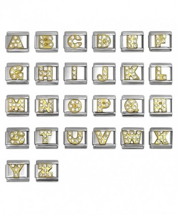 Rhinestone Alphabet Letter Italian Charms 9 mm Stainless Steel Bracelet Link - Choose Letters - C212N7Z86V8