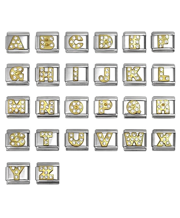 Rhinestone Alphabet Letter Italian Charms 9 mm Stainless Steel Bracelet Link - Choose Letters - C212N7Z86V8