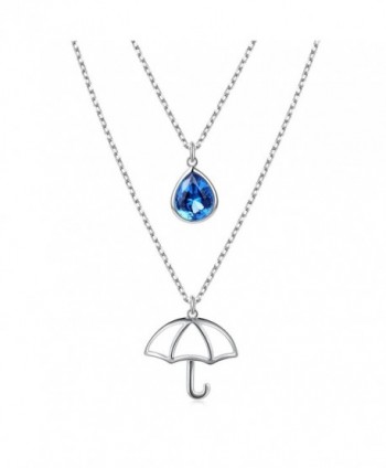 925 Sterling Silver Double Layered Teardrop Umbrella Chain Necklace for Women Jewelry- 18" - CS187CUYZL6