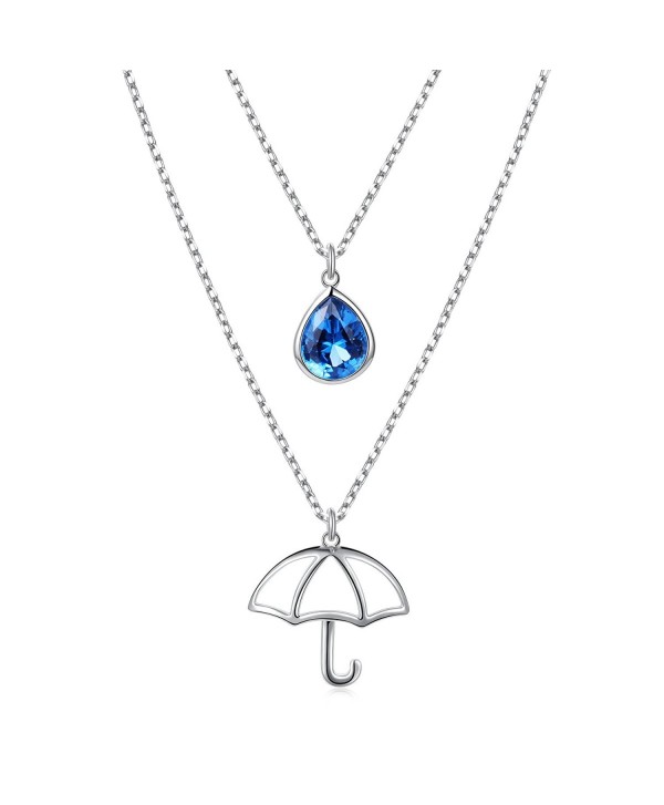 925 Sterling Silver Double Layered Teardrop Umbrella Chain Necklace for Women Jewelry- 18" - CS187CUYZL6